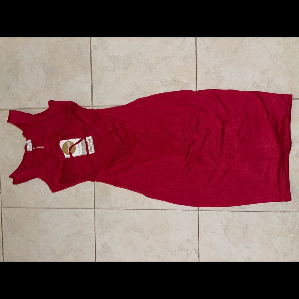 Red midi dress with underboob cut out